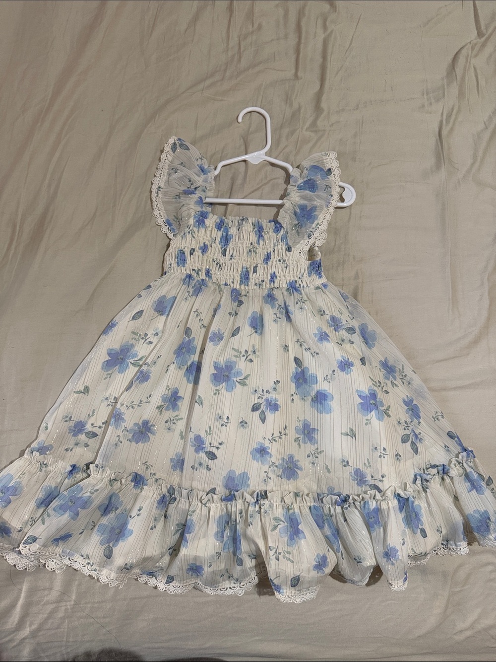 Girls Blue Floral Ruffle Summer Dress